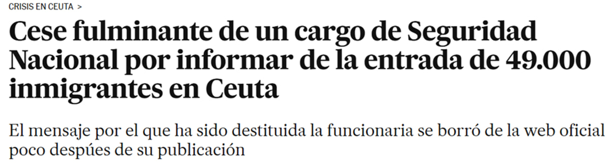 L'articolo di El Pais che parla del licenziamento della funzionaria spagnola