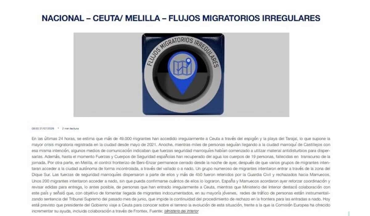 Il messaggio sul sito del Dsn, poi rimosso