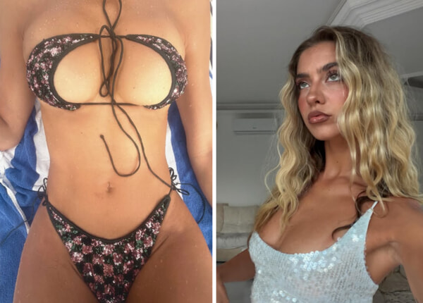 Elodie in un costume con paillettes metallizzate e Alessia Lanza con un top con paillettes-2