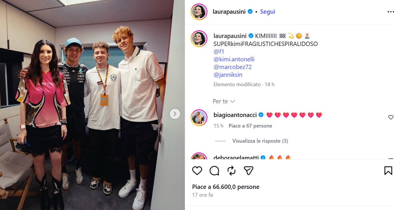 La foto pubblicata sulla pagina di Laura Pausini La foto pubblicata sulla pagina di Laura Pausini